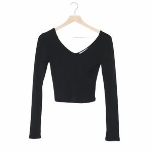 Black Long Sleeve Ribbed Crop Top S